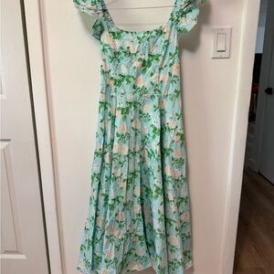 Hill House Floral Blue Roses Daphne Midi Dress SMALL